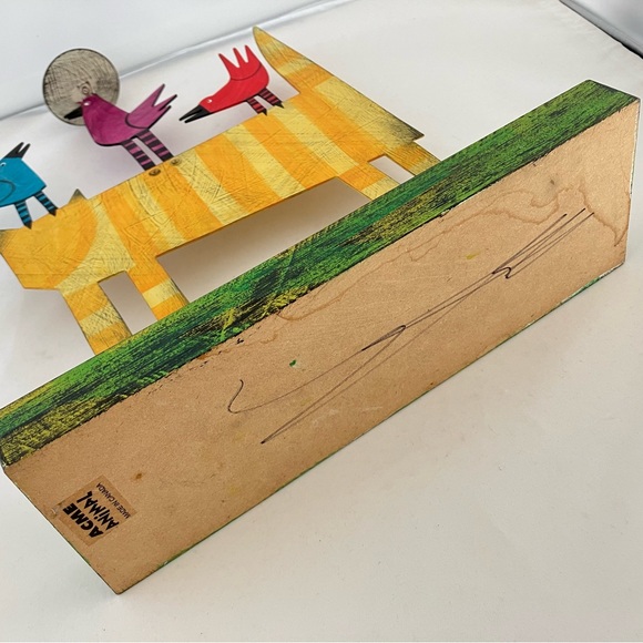 ACME Animal Canada Cat With 3 Birds, one Taper Candle Holder Handcrafted Signed - Picture 9 of 17